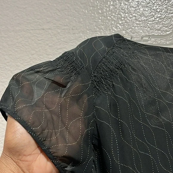 Ann Taylor LOFT Black Dress Midi Geometric Print Flowy with Belt Size 4 - Picture 14 of 14